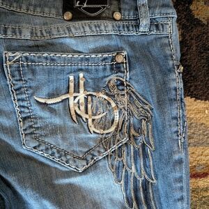 Harley-Davidson Blue Boot Cut Jeans with Embroidered Wing Design